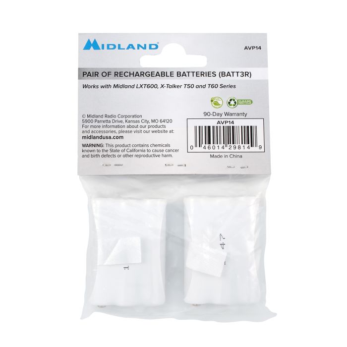 Midland Rechargeable Batteries For T50 / T60 / LXT600 Series (2-Pack BATT3R / AVP14)