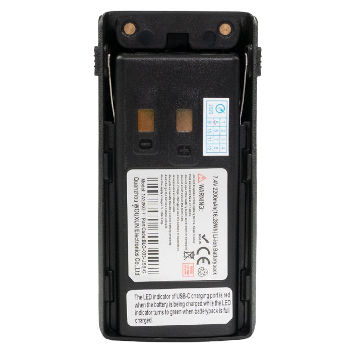 Wouxun 2200mAh USB-C Battery Pack With Belt Clip for KG-UV9 Series Radios