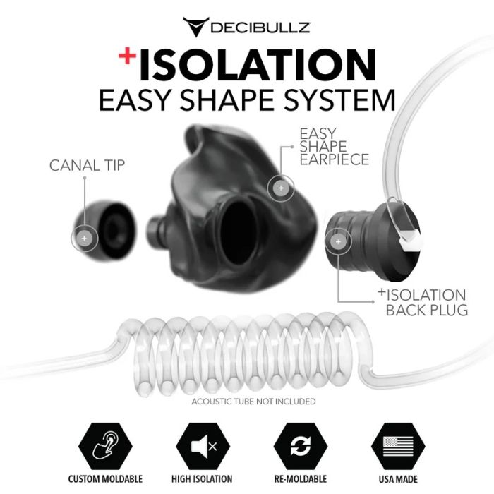 Decibullz Custom Molded Acoustic Tube Earpiece Adapter with Isolation