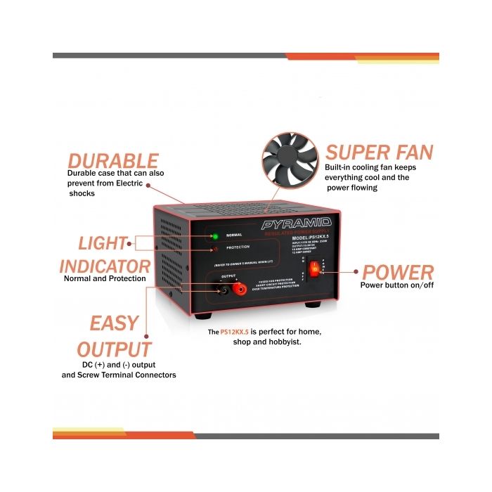 Pyramid PS12KX Bench Power Supply AC-to-DC Power Converter (10 Amp)